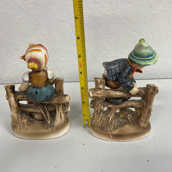 Vintage Norcrest Fine China Made In Japan Boy & Girl Sitting  Pair 2 Vintage Norcrest Boy Girl On Fence Ceramic Fine China Painted F-69 Japan